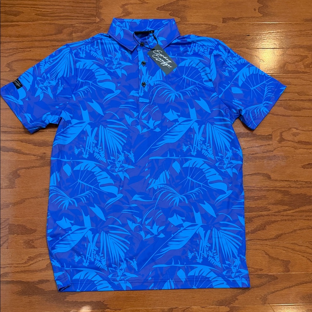 Men's Blue Tropical Print Polo Shirt